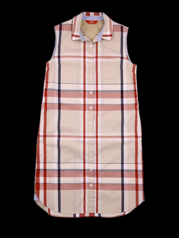 코튼 체크 민소매 원피스