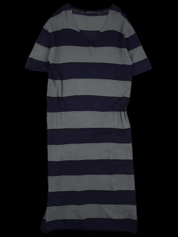 스트라이프 브이넥 반팔 원피스