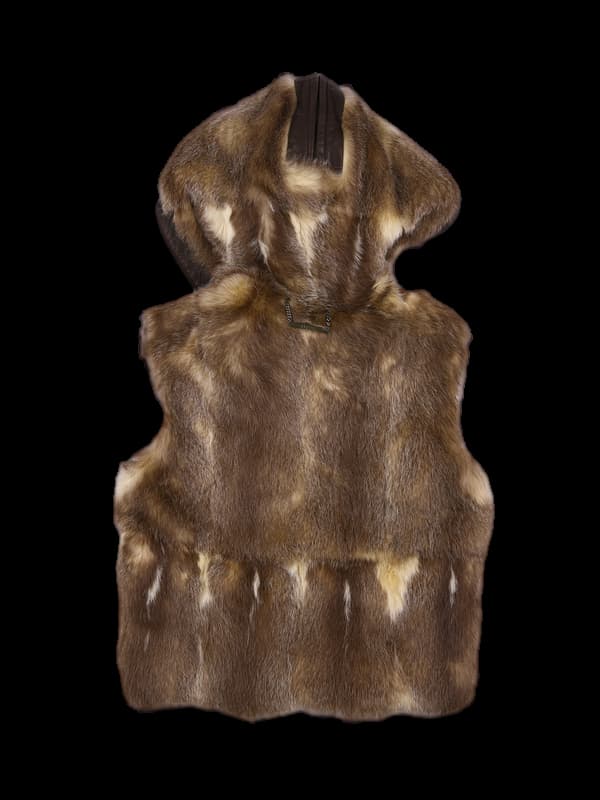 가죽털 후드 베스트 집업 