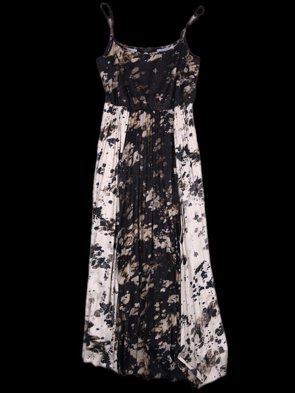 패턴 나시 플리츠 롱 원피스