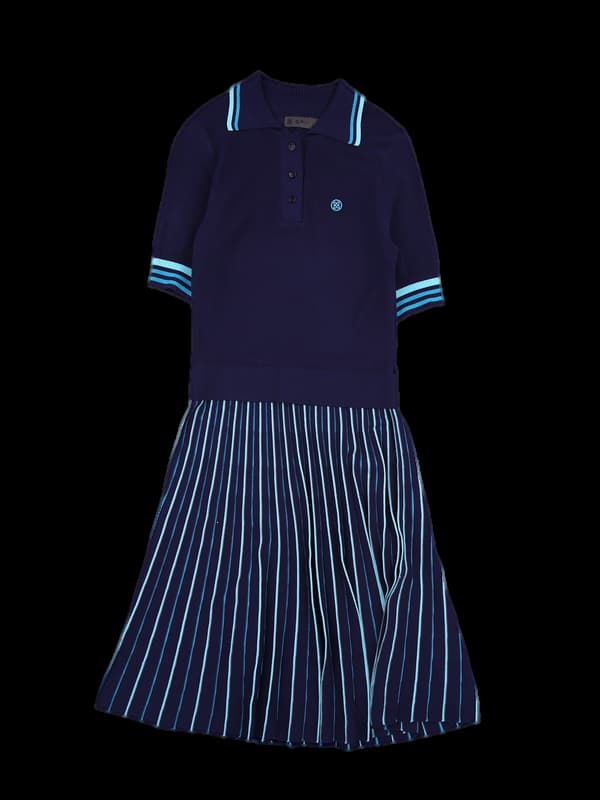 배색 카라 니트 원피스