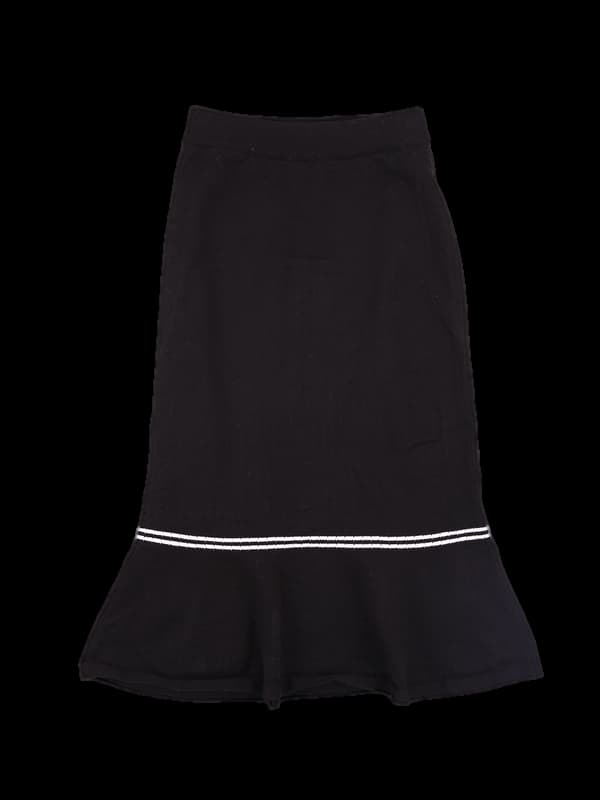 배색라인 니트스커트