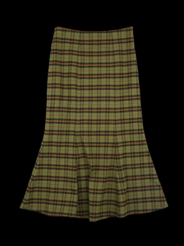 체크 롱 플레어 스커트 