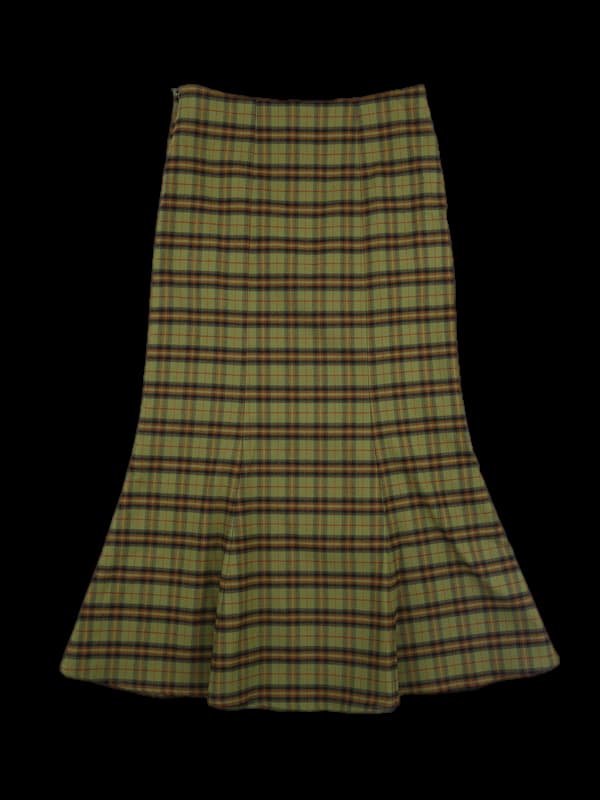 체크 롱 플레어 스커트 