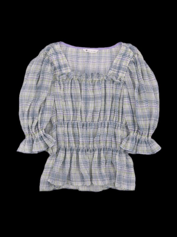 스퀘어 체크 블라우스 