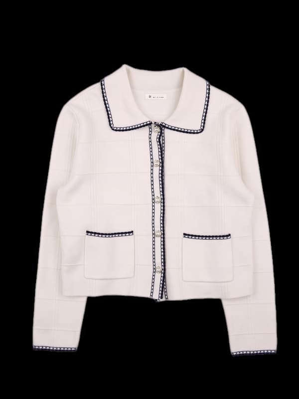 진주 포인트 카라 가디건