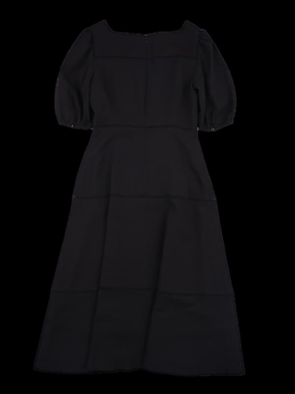 어깨 퍼프 포인트 롱 원피스 