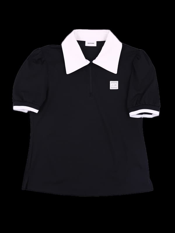 배색 반집업 카라  반팔