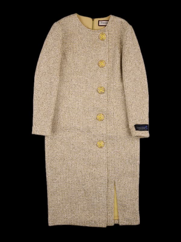 빅 금장 단추 트위드 원피스