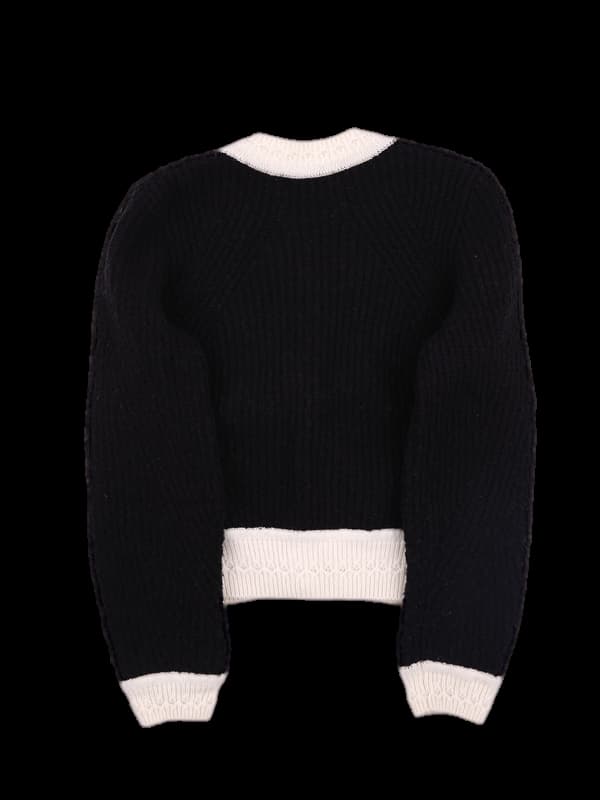 울 배색 가디건 