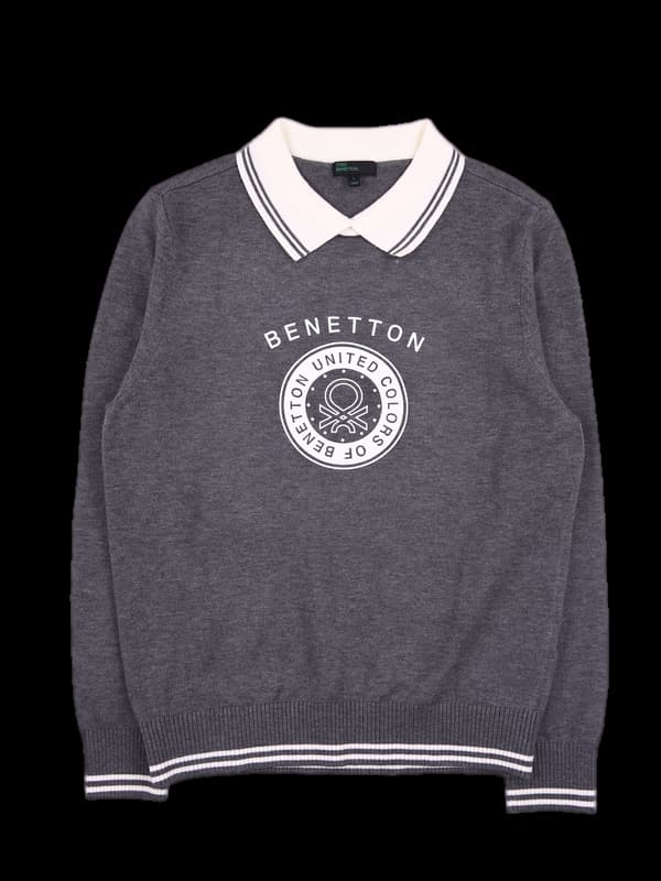 빅 로고 배색 카라 니트