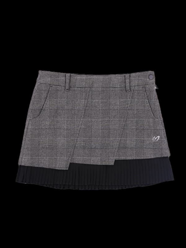 울 체크 언발 스커트