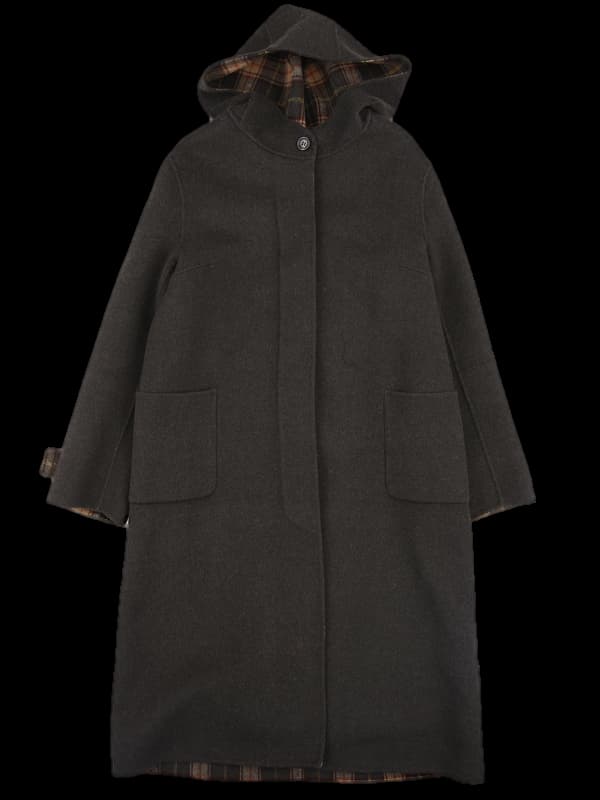 울 후드 롱코트