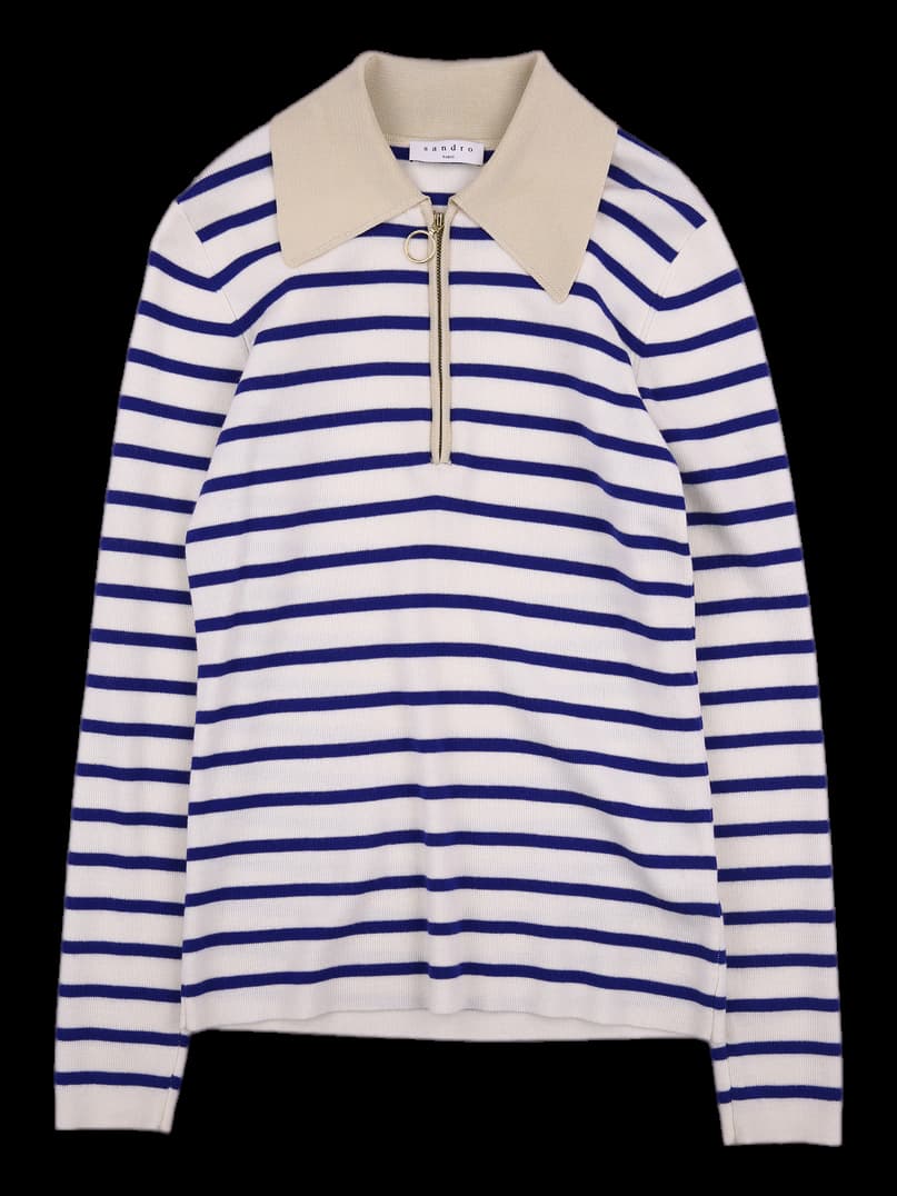 스트라이프 반집업 니트