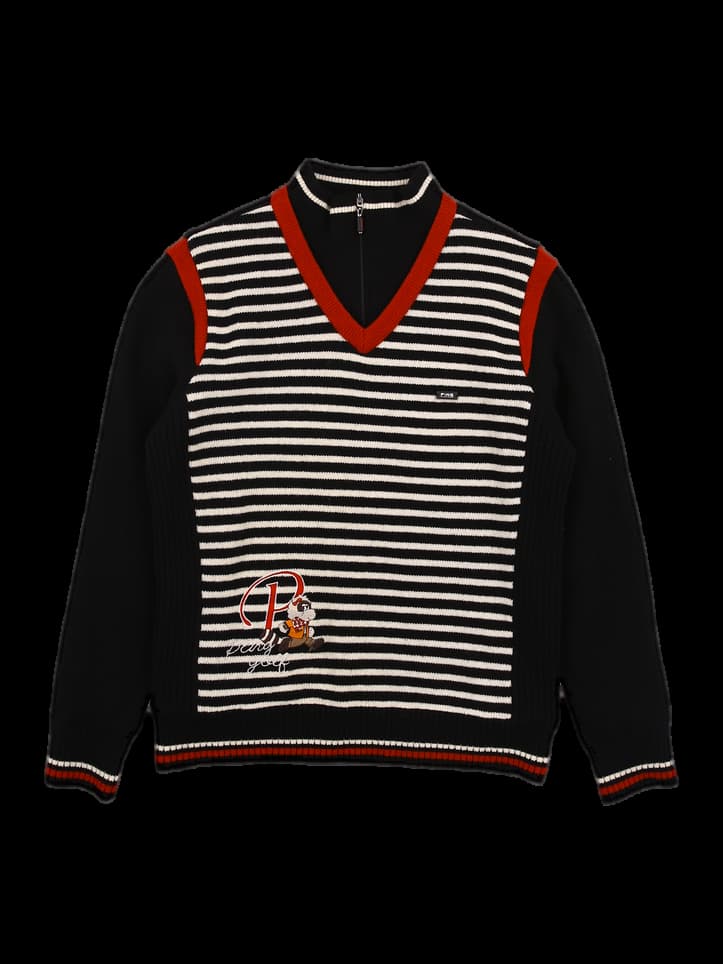 방풍 스트라이프 반집업 니트