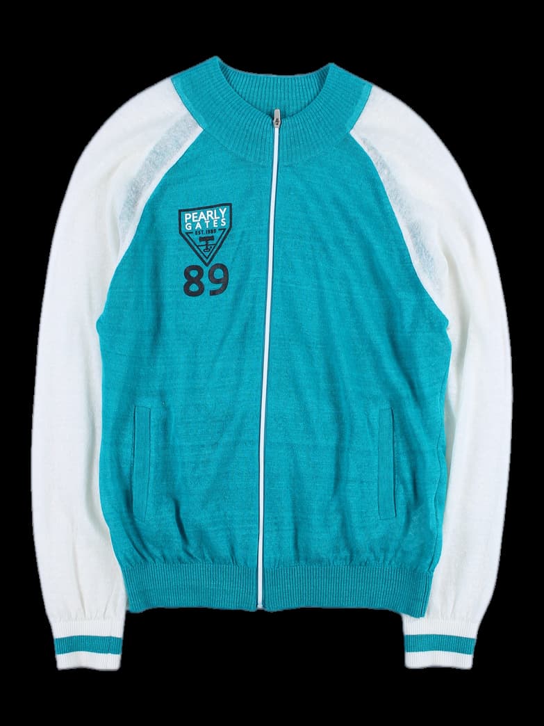 배색 라운드넥 집업