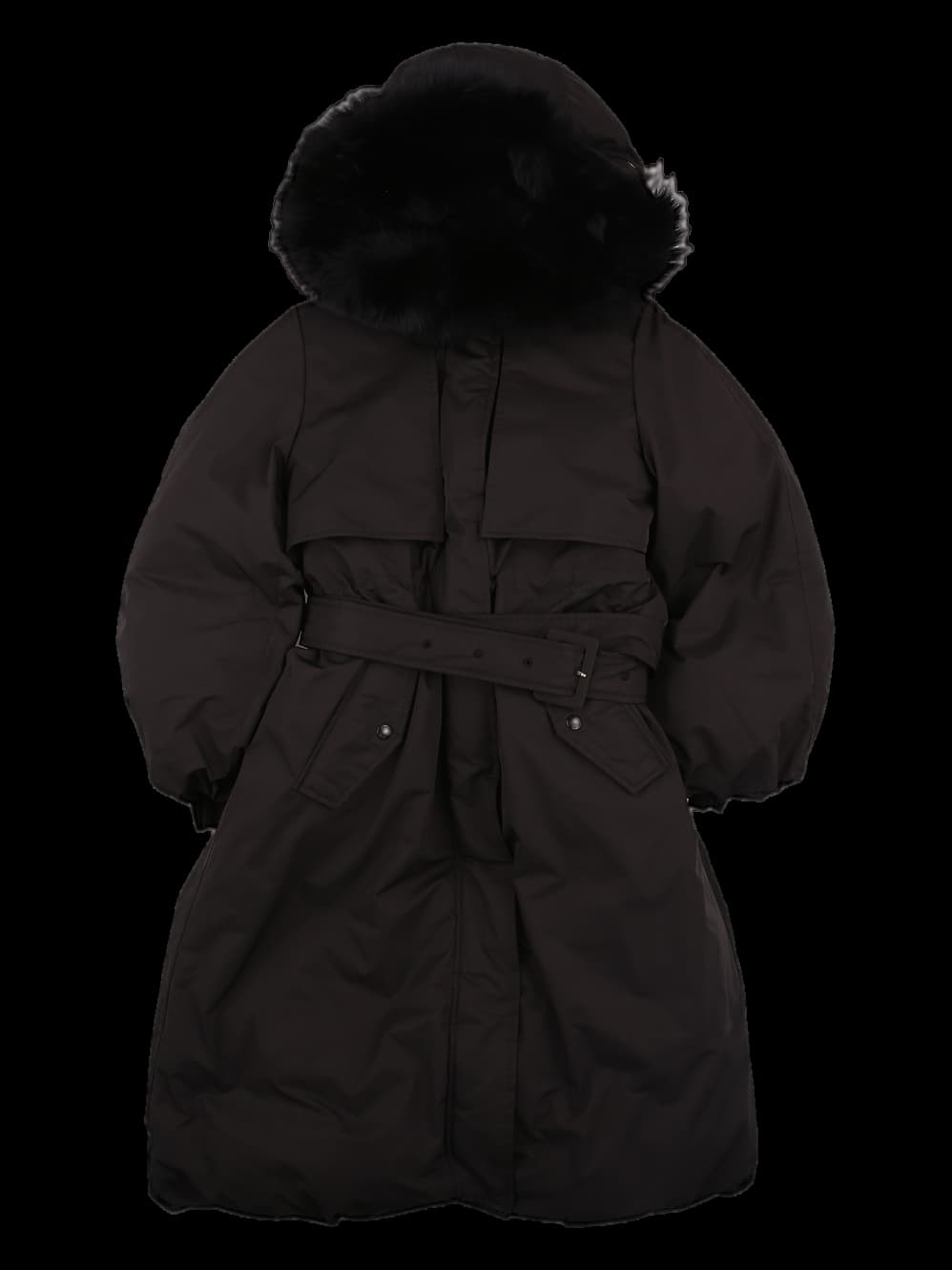 후드 벨티드 롱 패딩