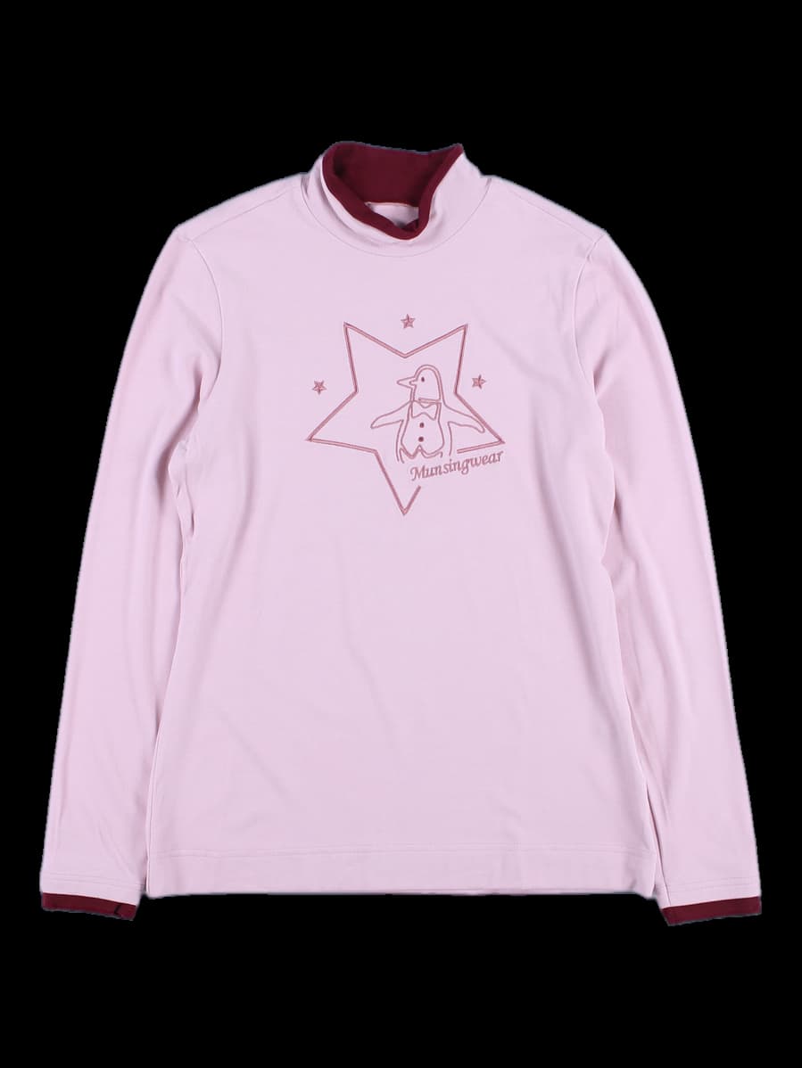 펭귄 자수 하이넥 긴소매 티셔츠