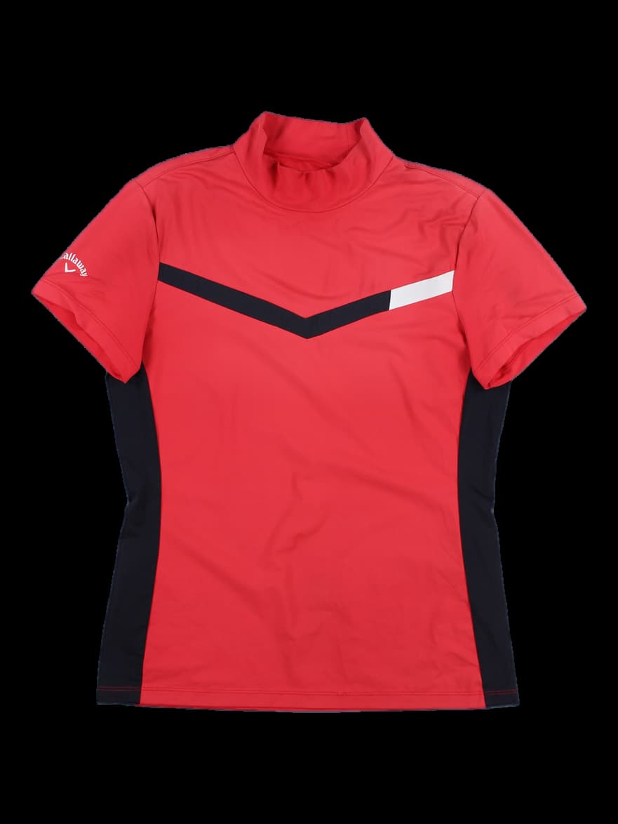 컬러 포인트 하이넥 반팔 티셔츠