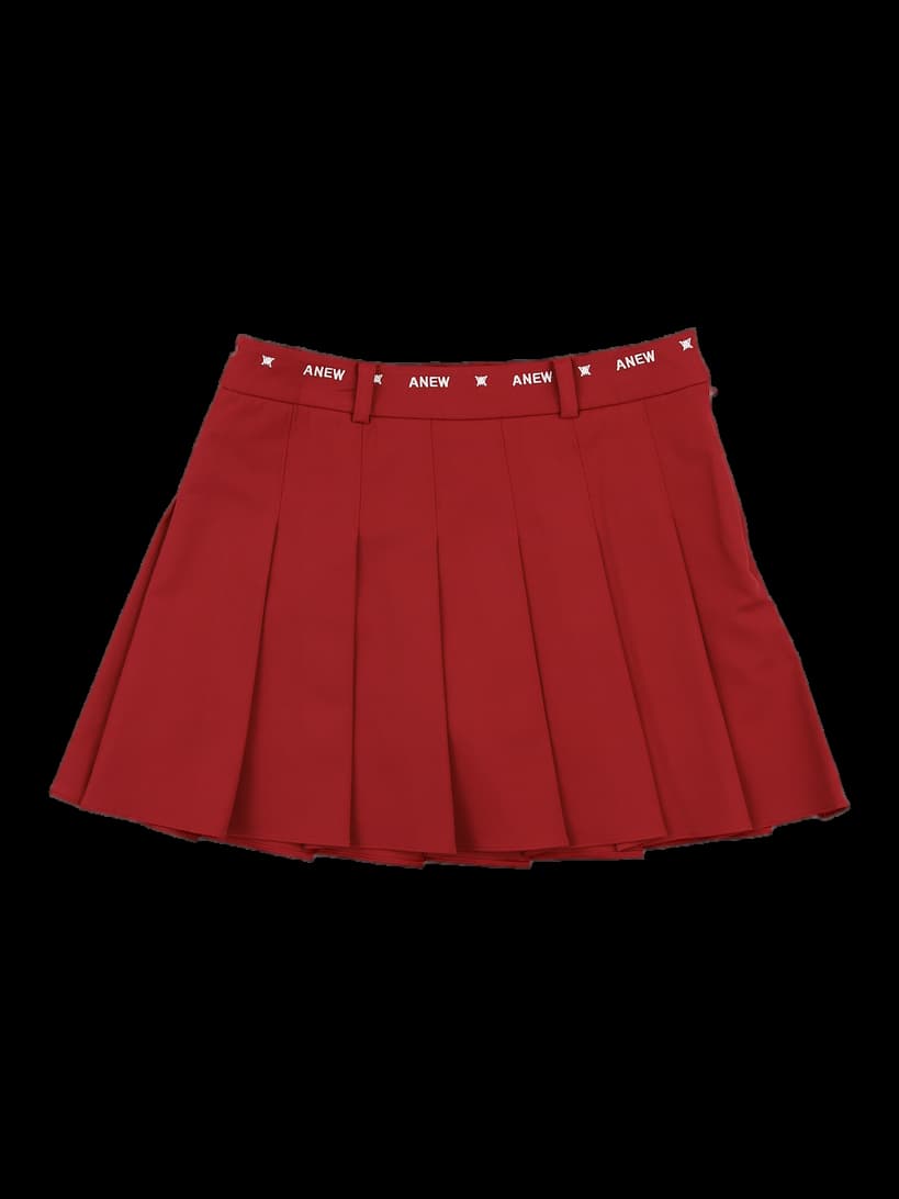 로고 자수 포인트 플리츠 스커트