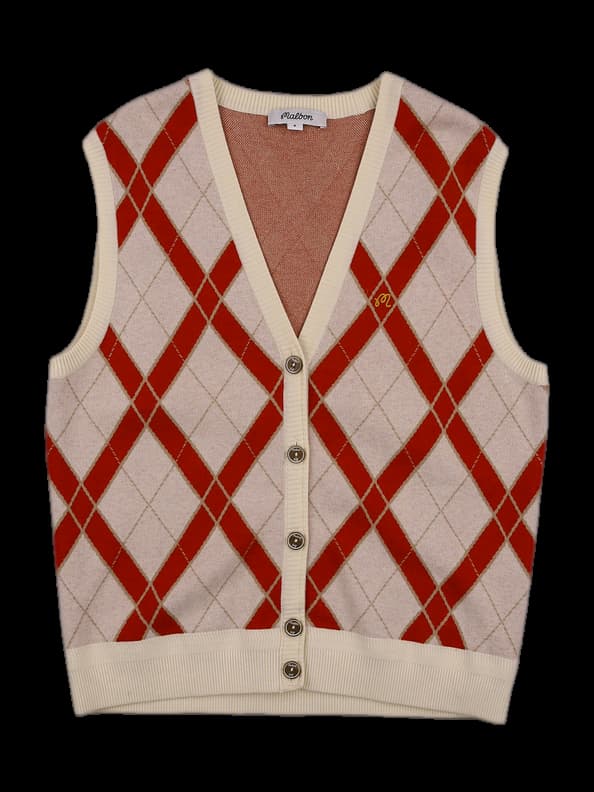 [2024] 로고 자수 포인트 사선 체크 니트 조끼