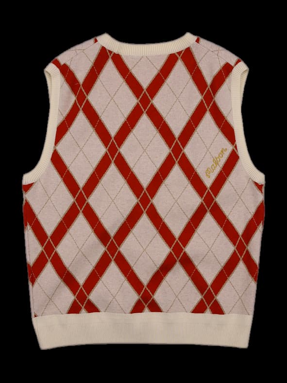 [2024] 로고 자수 포인트 사선 체크 니트 조끼