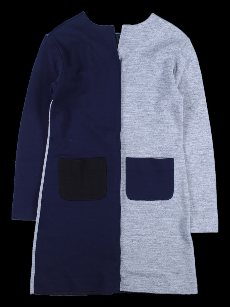 백 버튼 배색 원피스