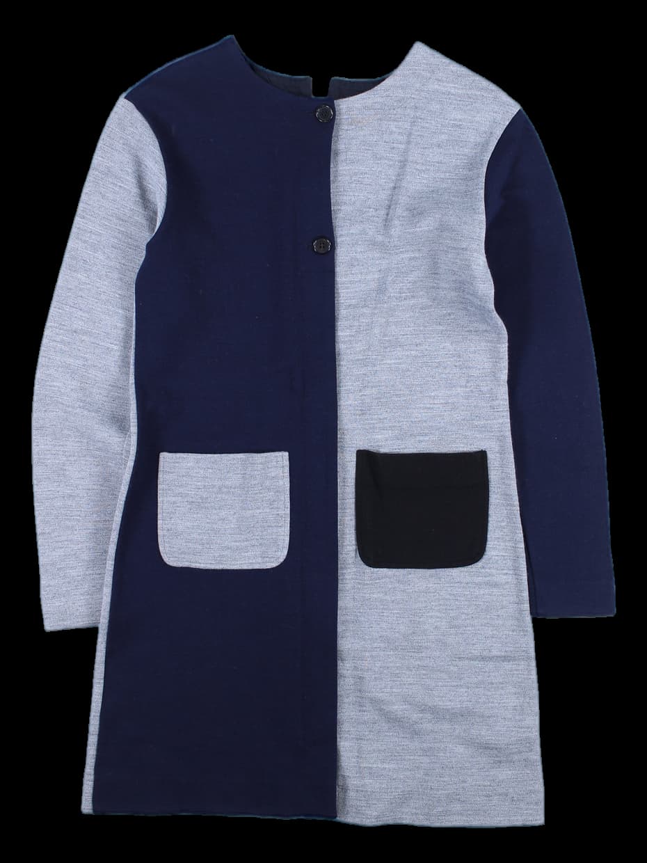 백 버튼 배색 원피스