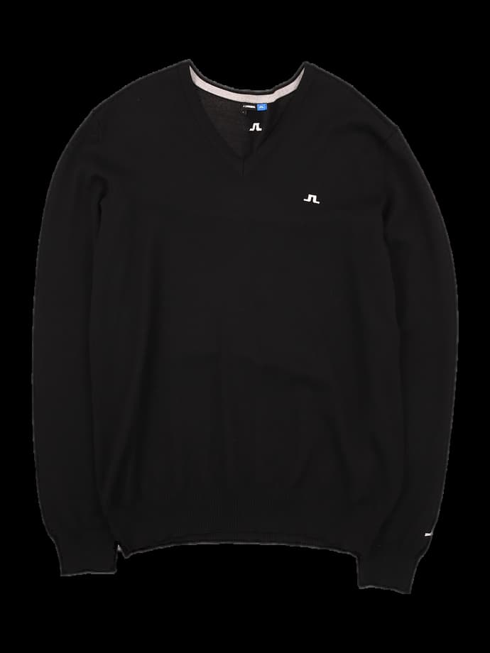 브이넥 로고 자수 베이직 긴팔 니트