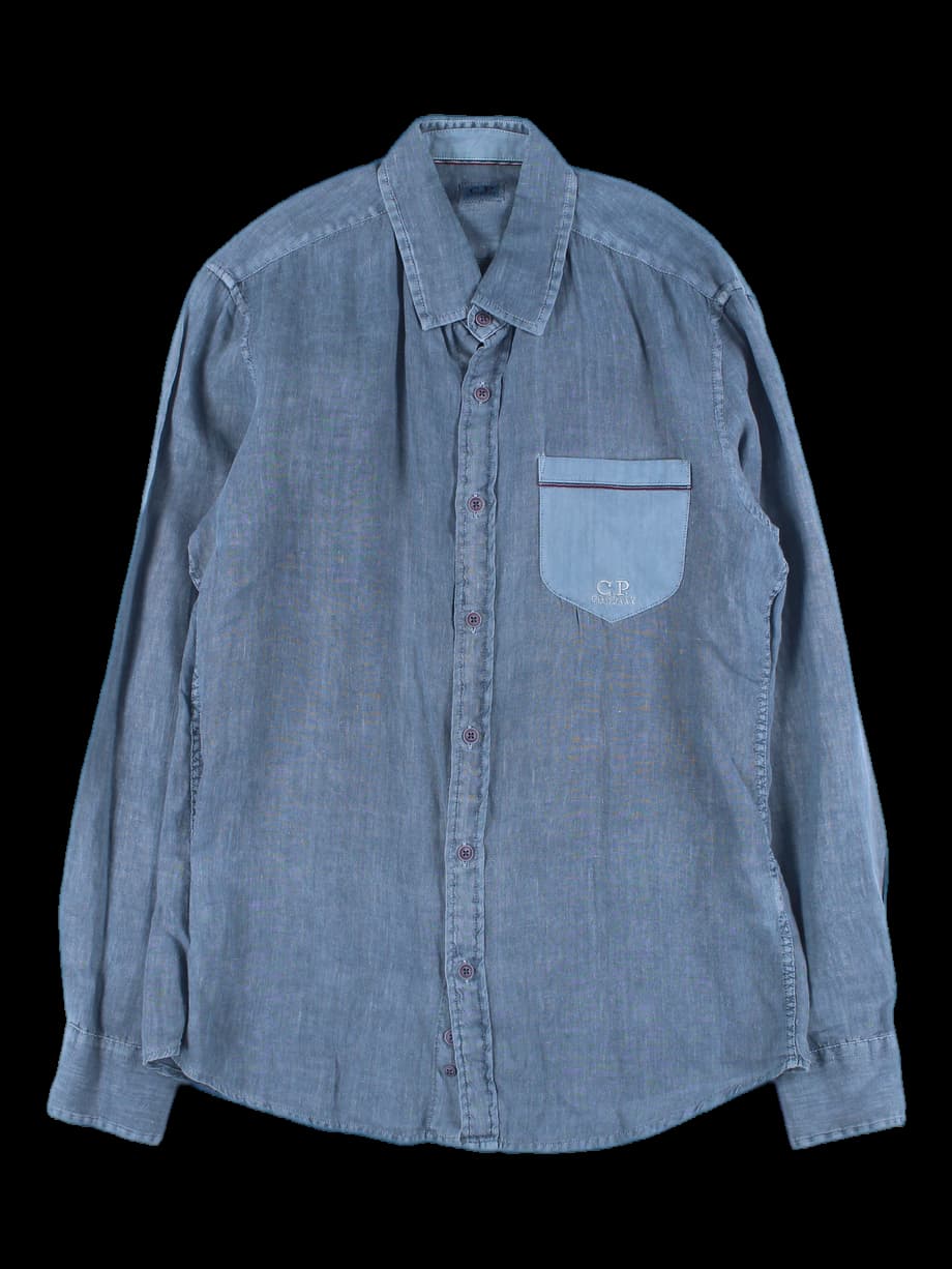 [남성] 린넨 배색 긴팔 셔츠