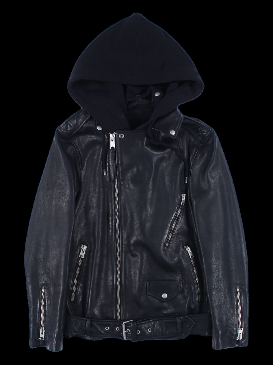 [남성] 후드 탈부착 레더 자켓