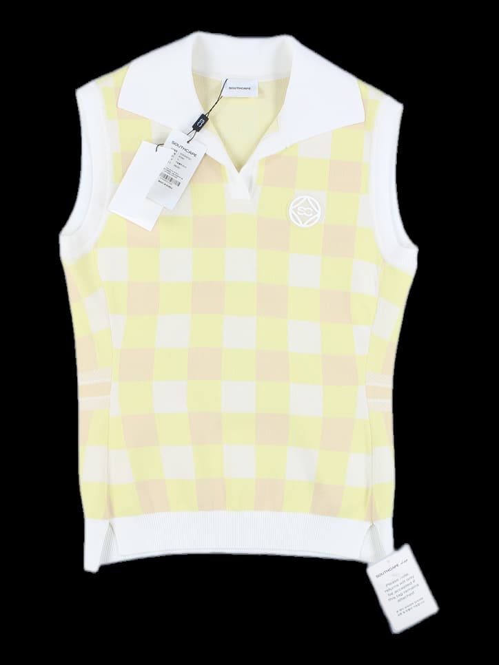 [새상품] 체크 카라 니트 베스트