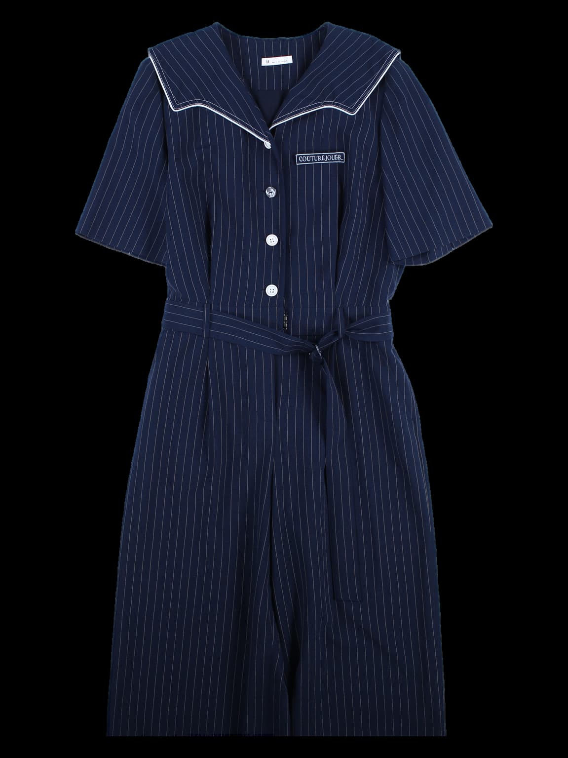 스트라이프 벨티드 점프수트