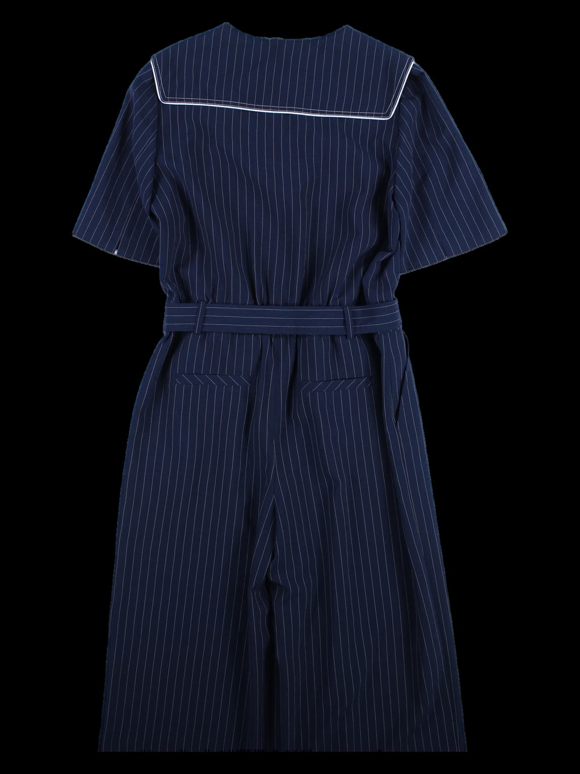 스트라이프 벨티드 점프수트