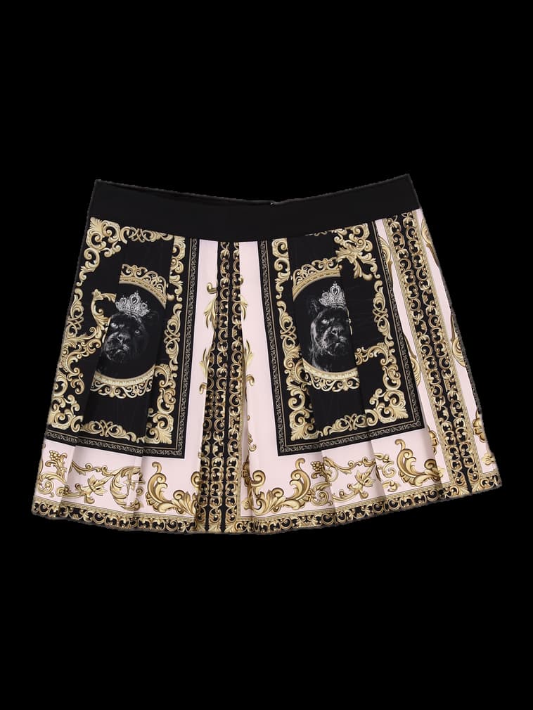 패턴 플리츠 미니 스커트