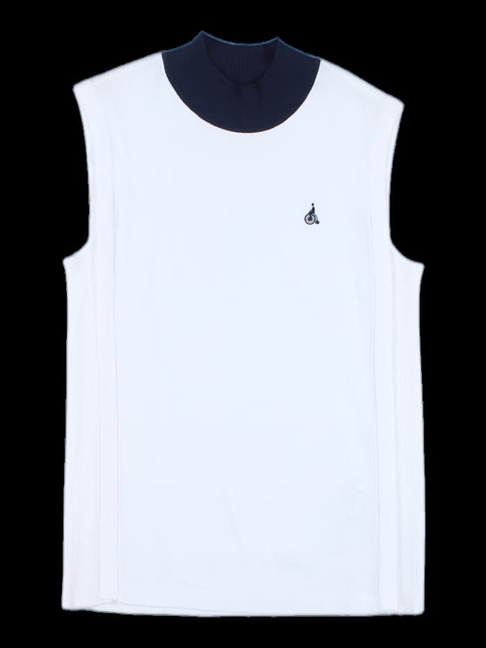 배색 하프넥 슬리브리스 니트