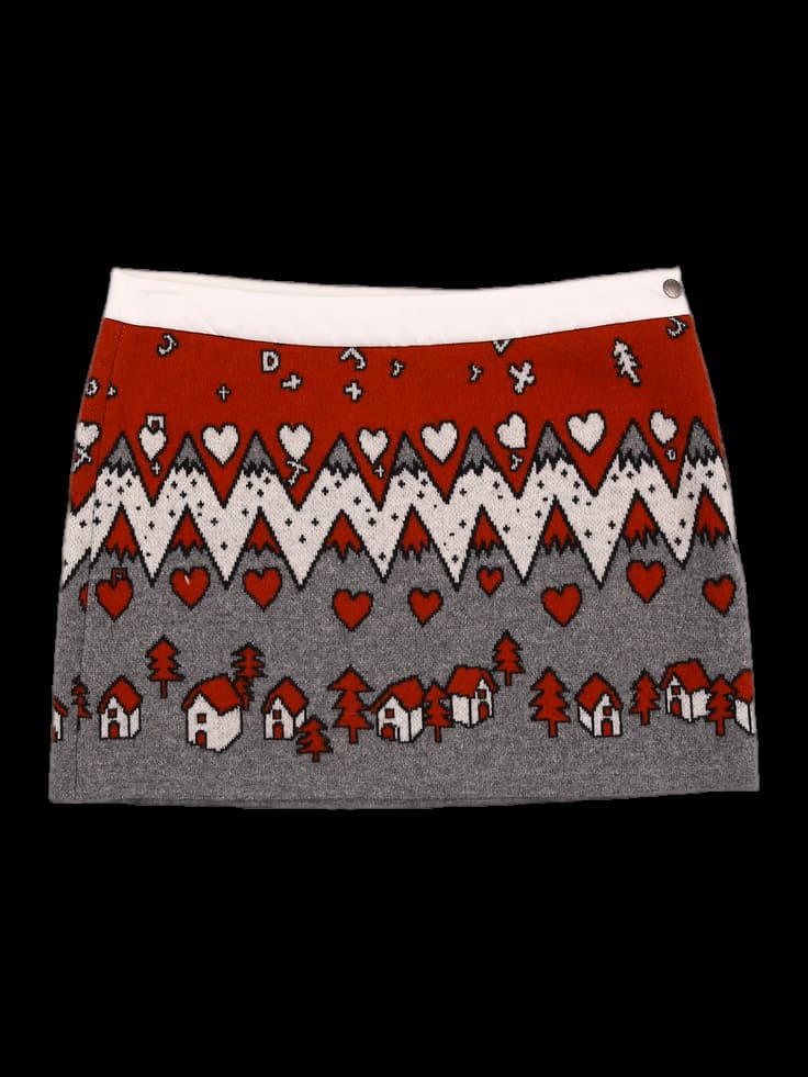 패턴 니트 미니 스커트