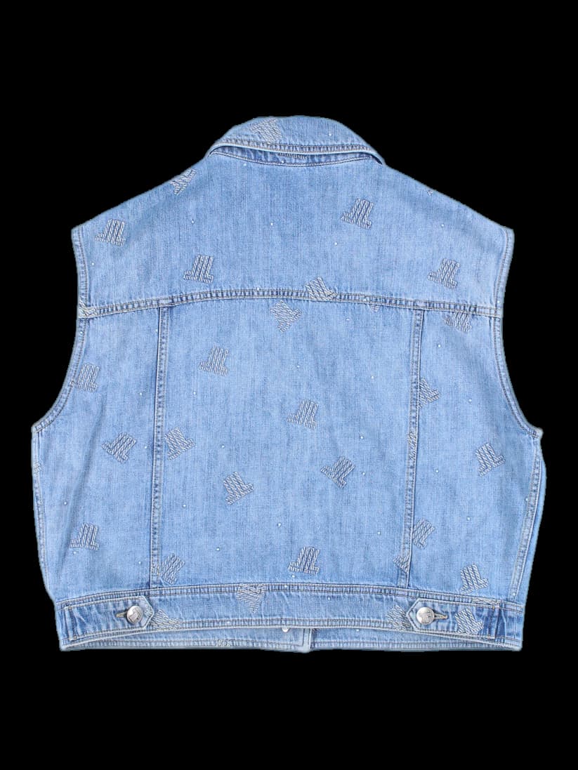 자수 데님 베스트 자켓