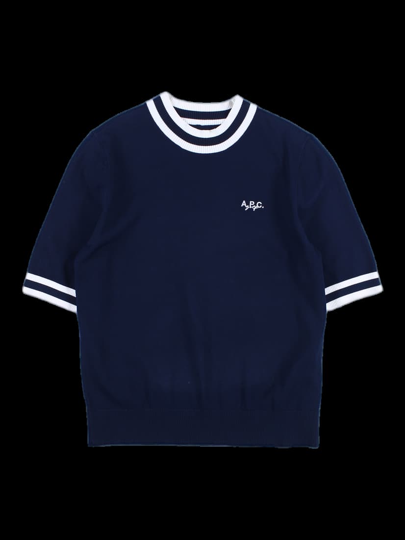 배색 반팔 니트