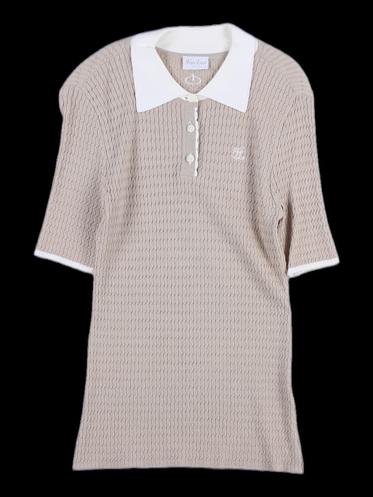 케이블 카라 반팔 니트