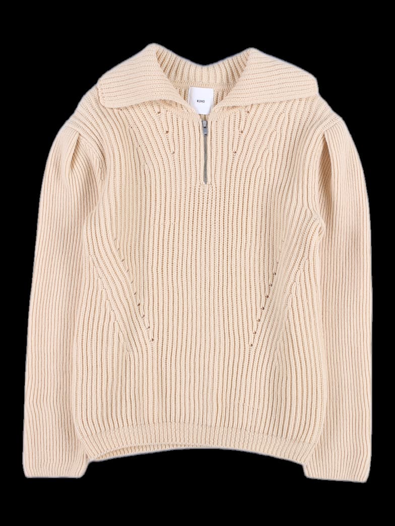 목 폴라 절개 니트 