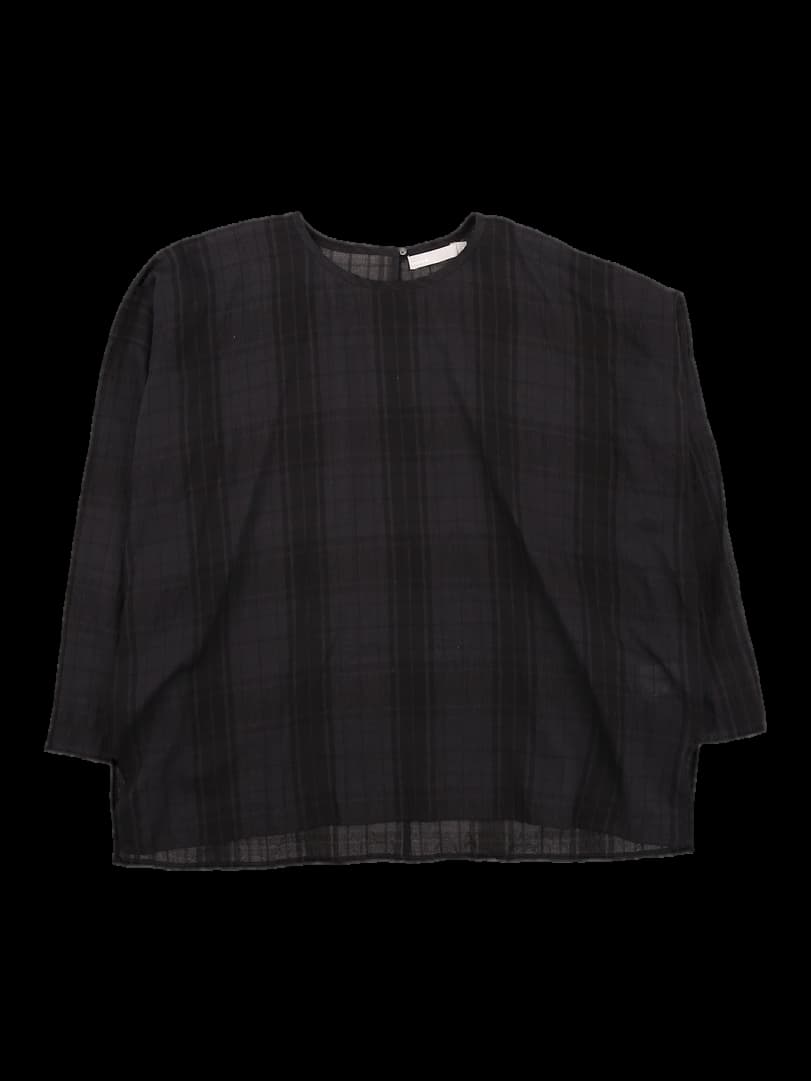 라운드넥 체크 블라우스