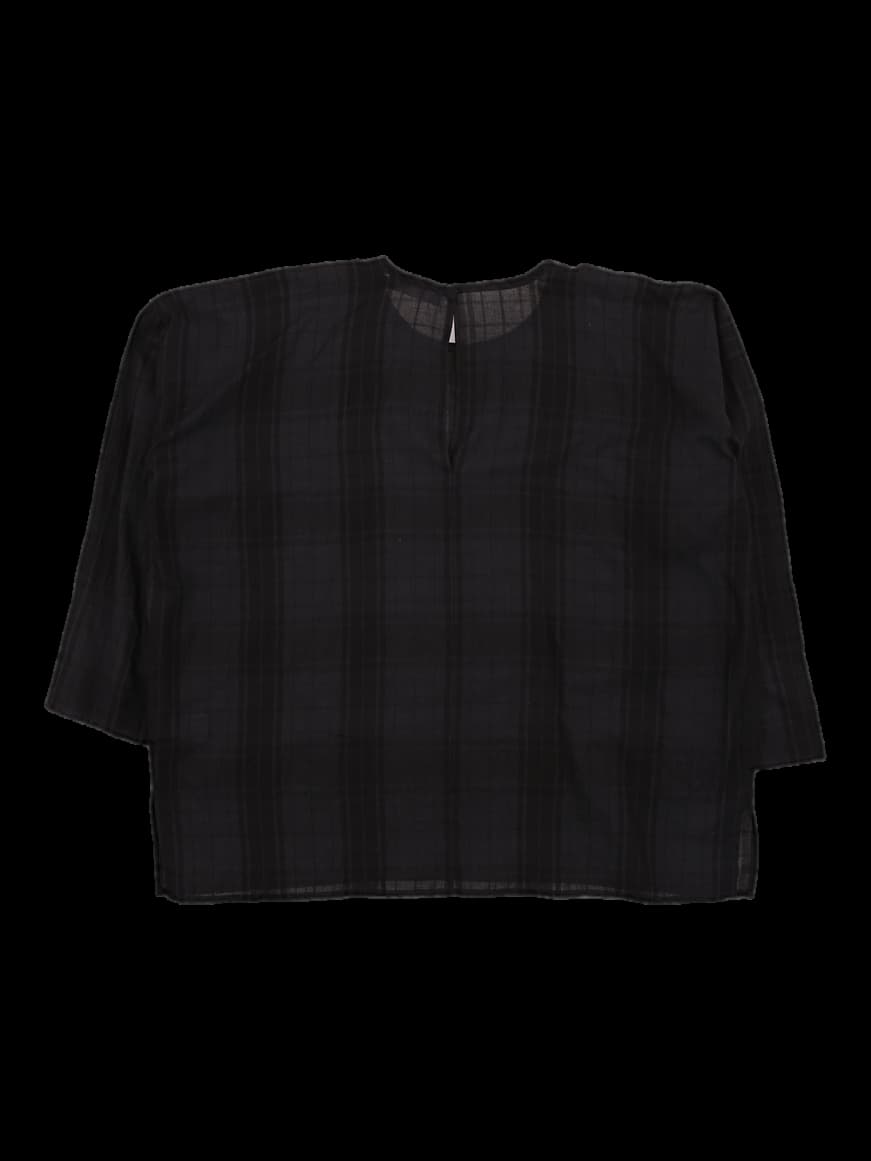 라운드넥 체크 블라우스