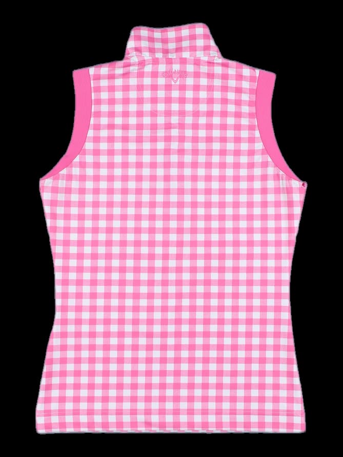 체크 버튼 슬리브리스 티셔츠