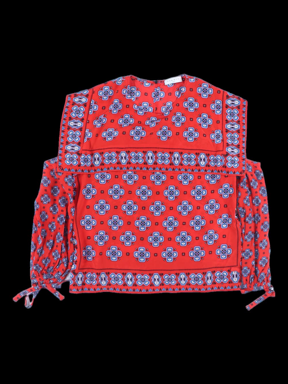 프린트 절개 소매 블라우스