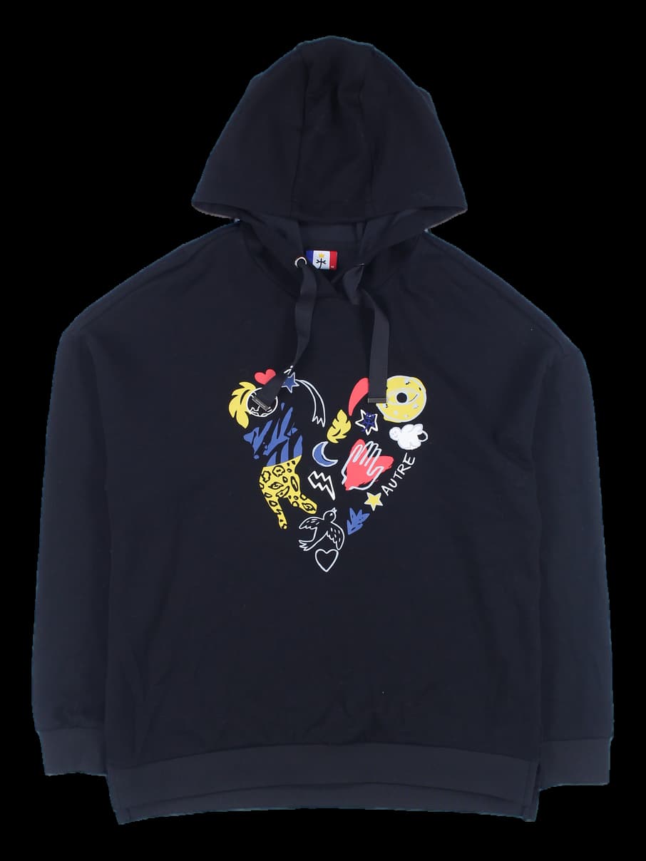 프린트 긴팔 후드 티