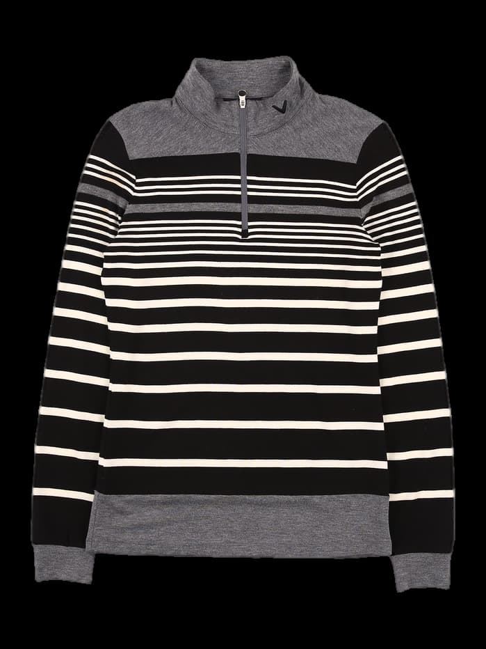 스트라이프 반집업 긴팔 티