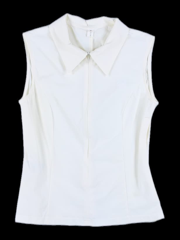 카라 집업 슬리브리스 티셔츠