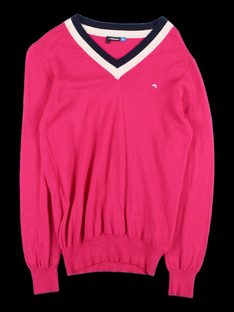 배색 브이넥 긴팔 니트