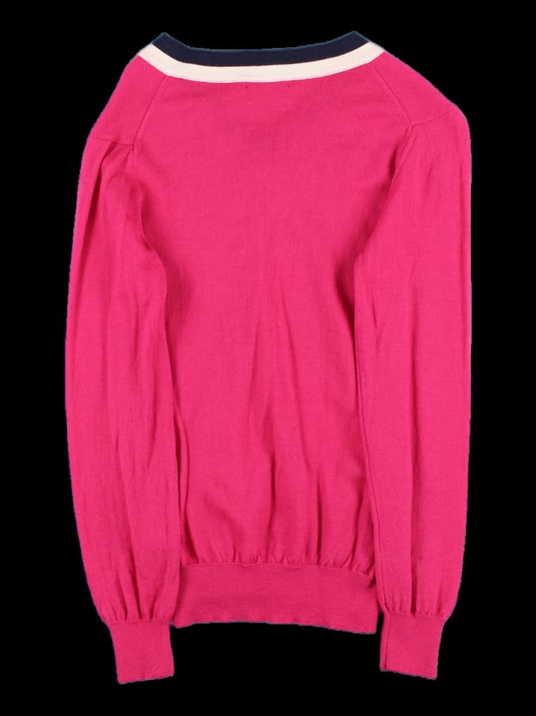 배색 브이넥 긴팔 니트